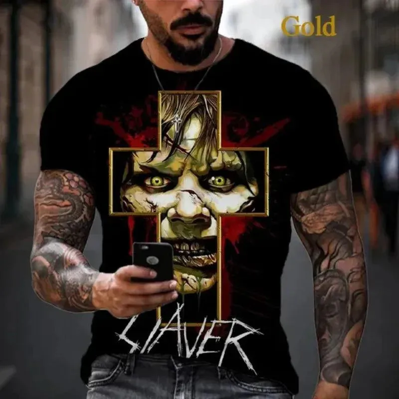 Slayer 3D Printed Men's Casual Hip Hop Crew Neck T-Shirt