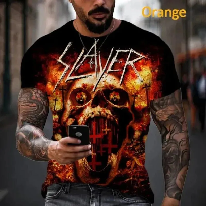 Slayer 3D Printed Men's Casual Hip Hop Crew Neck T-Shirt