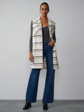 Sleeveless Oversized Plaid Print Jacket