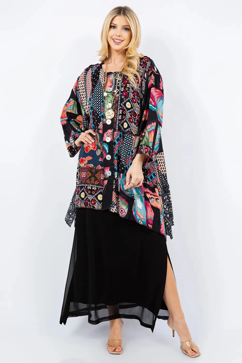 Sterling Style Short Happy Coat - 5892SHC BLACK/MULTI