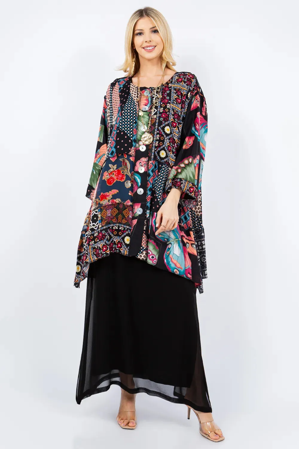 Sterling Style Short Happy Coat - 5892SHC BLACK/MULTI