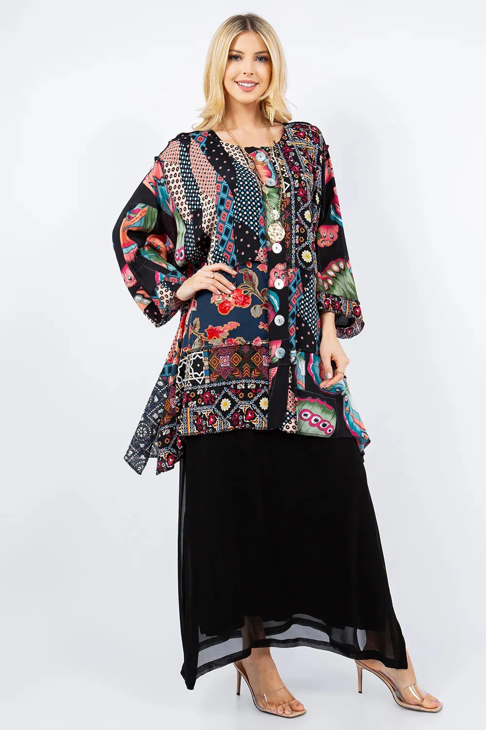 Sterling Style Short Happy Coat - 5892SHC BLACK/MULTI