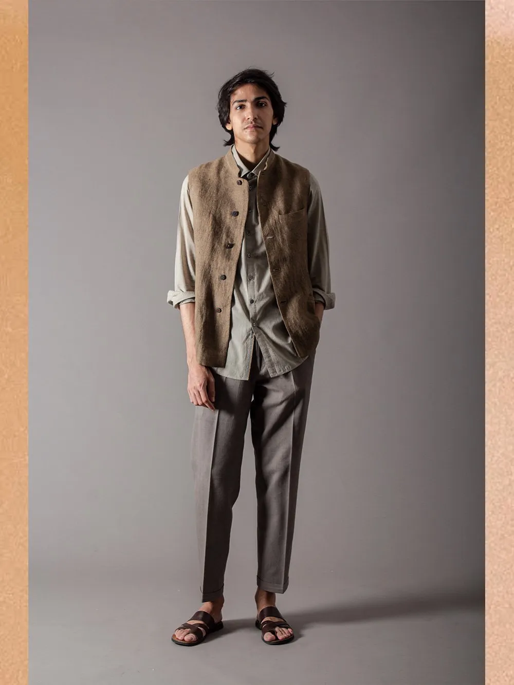 SUKETDHIR   I   SD Shaan Gilet | Heavy Linen | Oyster Grey