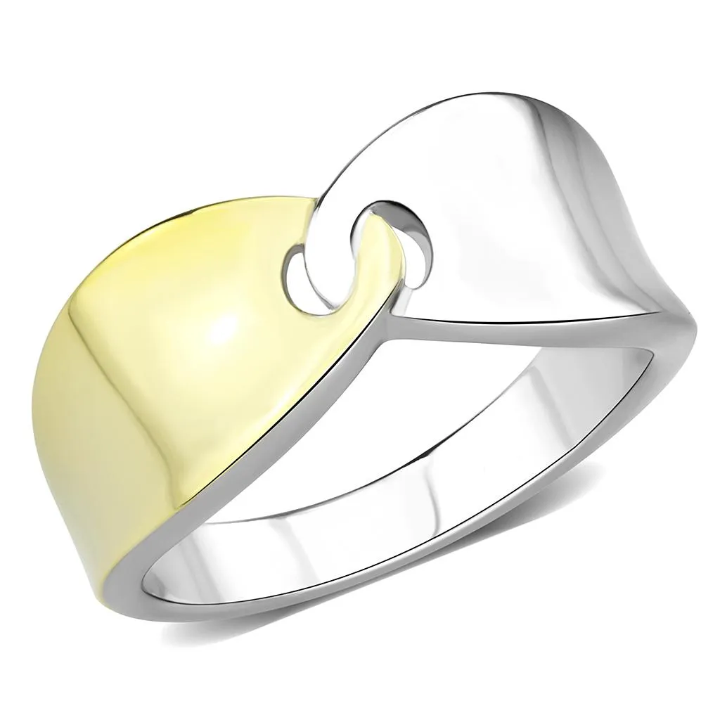 Two-Tone IP Gold (Ion Plating) Stainless Steel Ring with No Stone for Women Style TK3630