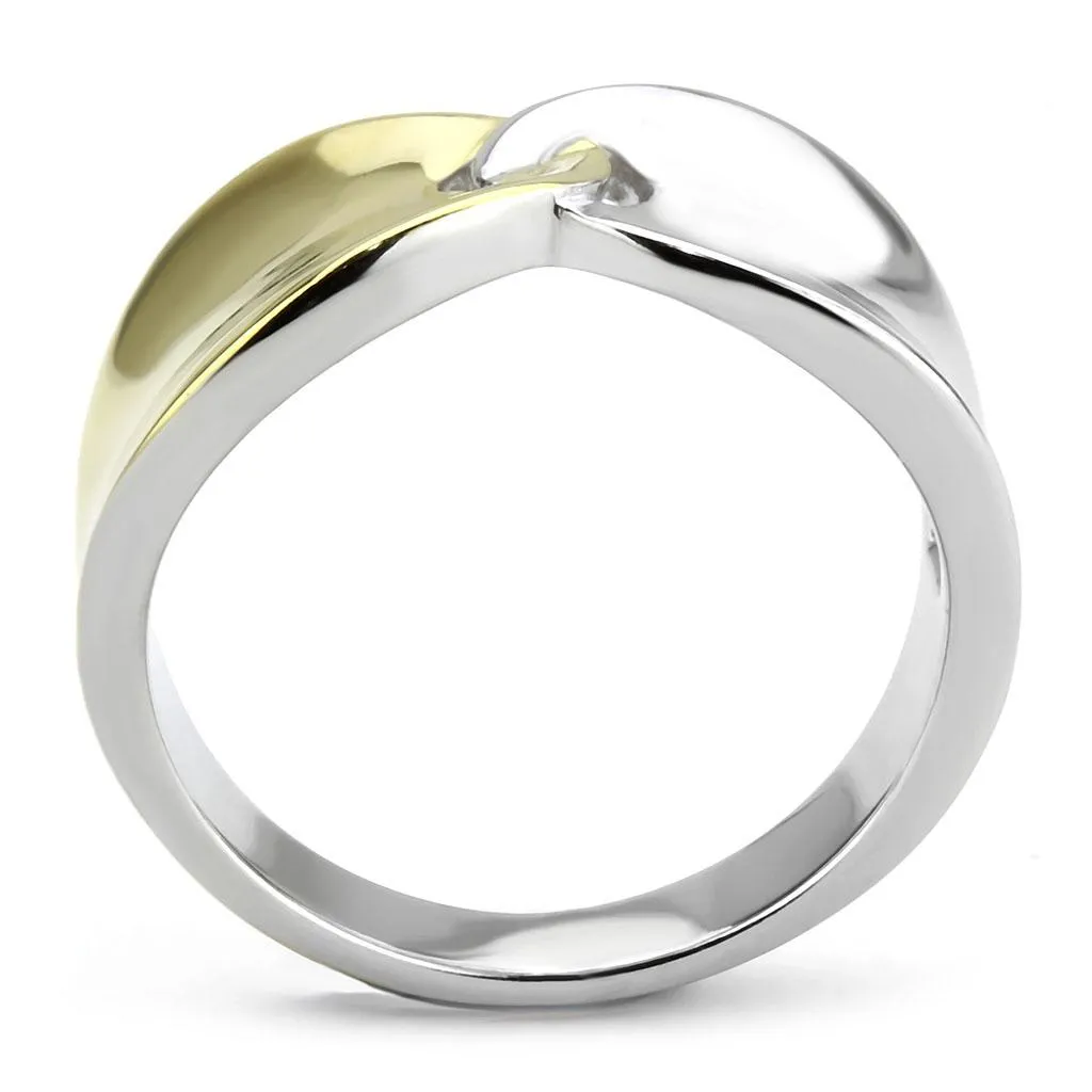 Two-Tone IP Gold (Ion Plating) Stainless Steel Ring with No Stone for Women Style TK3630