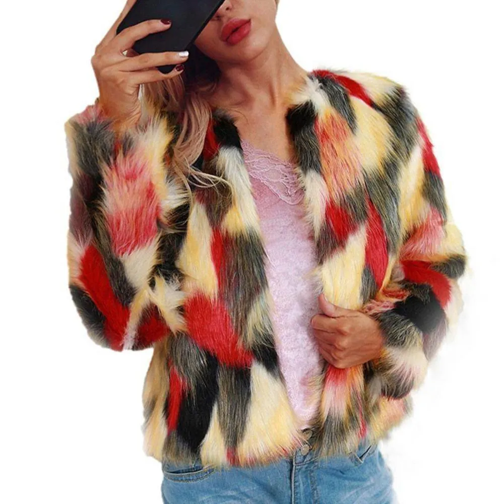 Warm Colorful Faux Fur Chic Jacket