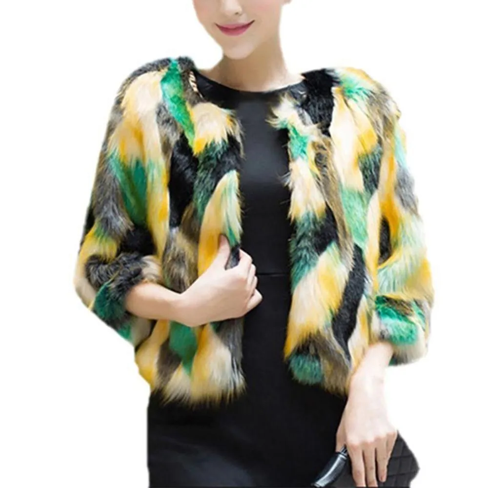 Warm Colorful Faux Fur Chic Jacket