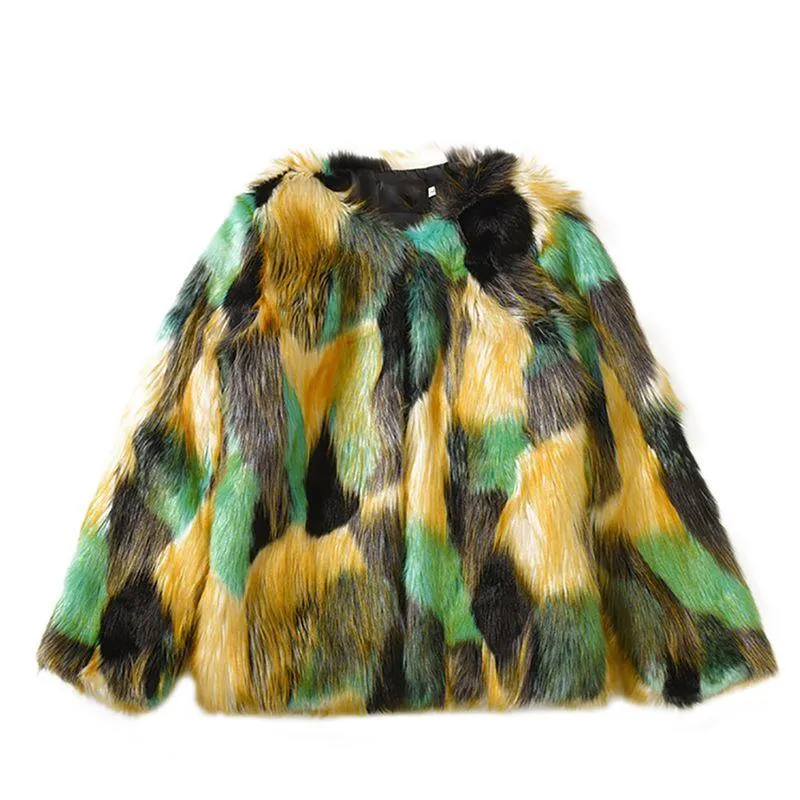 Warm Colorful Faux Fur Chic Jacket