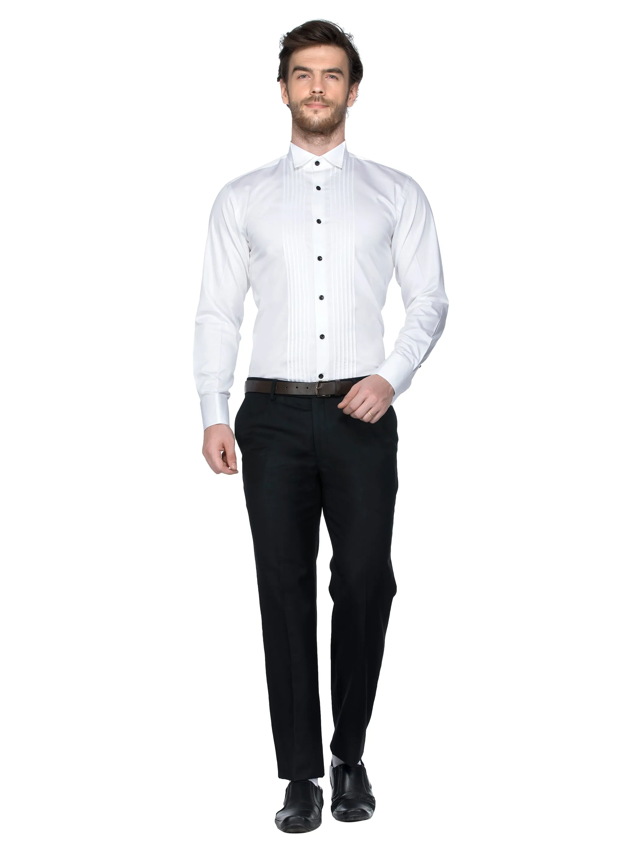 White Cotton Wing Collar Tuxedo Shirt