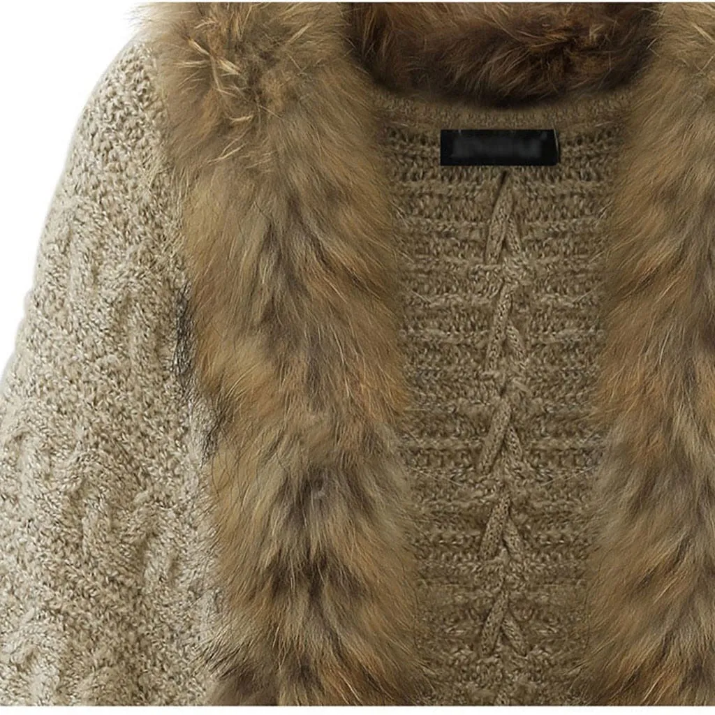 Women's Fur Collar Crochet Cardigan