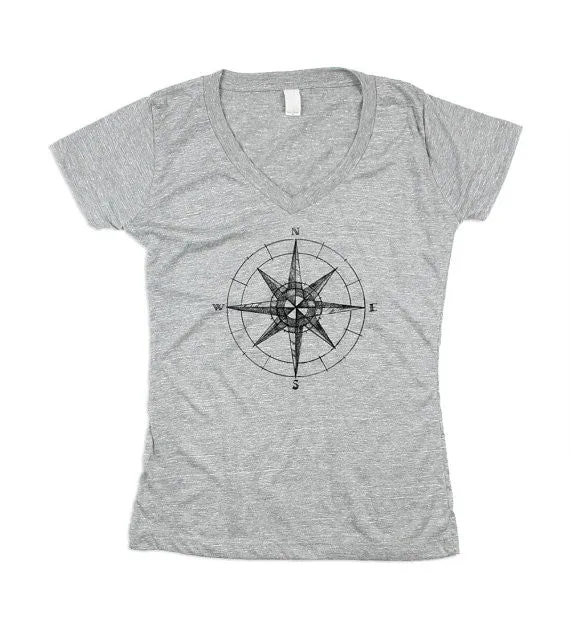 Womens Grey Compass V-Neck