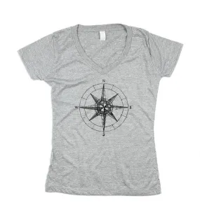 Womens Grey Compass V-Neck