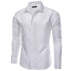 YourTies White Shirt Jacquard Floral Long Sleeve Dress Shirt for Men